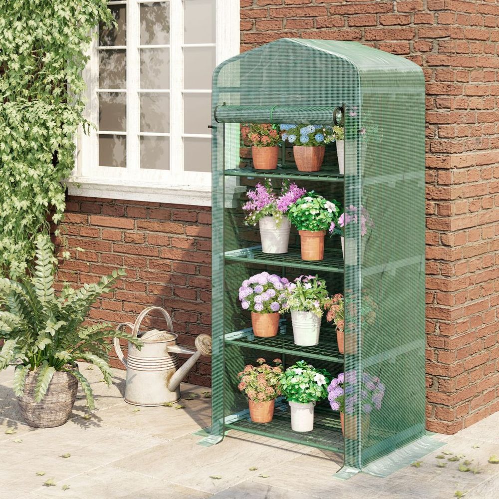 Mini Greenhouse 4-Tier Portable Plant House Shed PE Cover, Green - anydaydirect