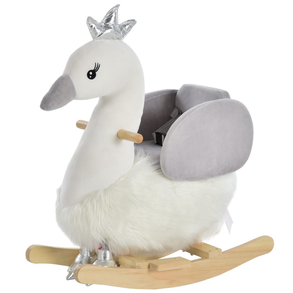 Cute Kids Ride-On Rocking Swan w/ Sound Handlebars Seat Belt Plush Body - anydaydirect