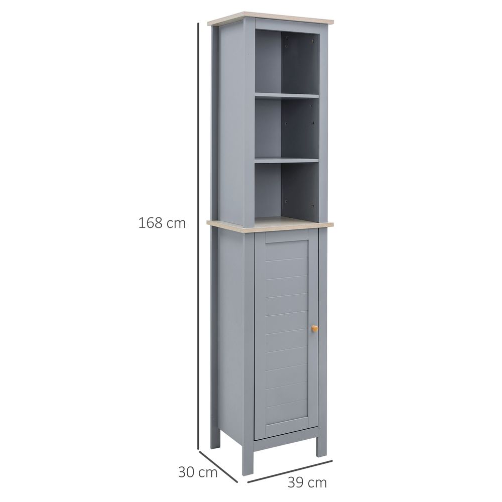 kleankin Bathroom Floor Tall Cabinet Storage Unit w/ Cupboard Adjustable Shelf - anydaydirect