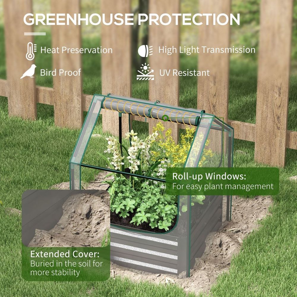 Outsunny Raised Garden Bed Planter Box with Greenhouse, Clear and Dark Grey - anydaydirect