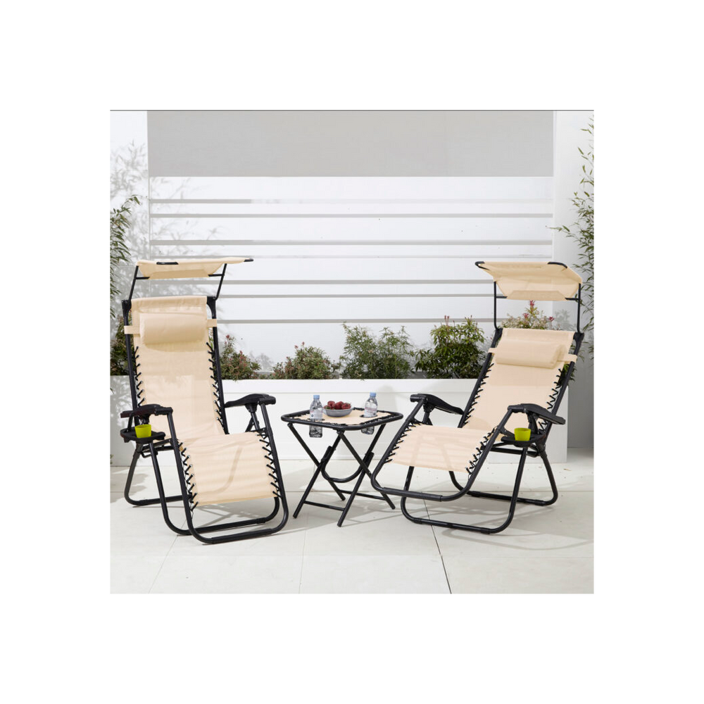 Neo Beige Folding Portable Zero Gravity Chairs and Table Set - anydaydirect