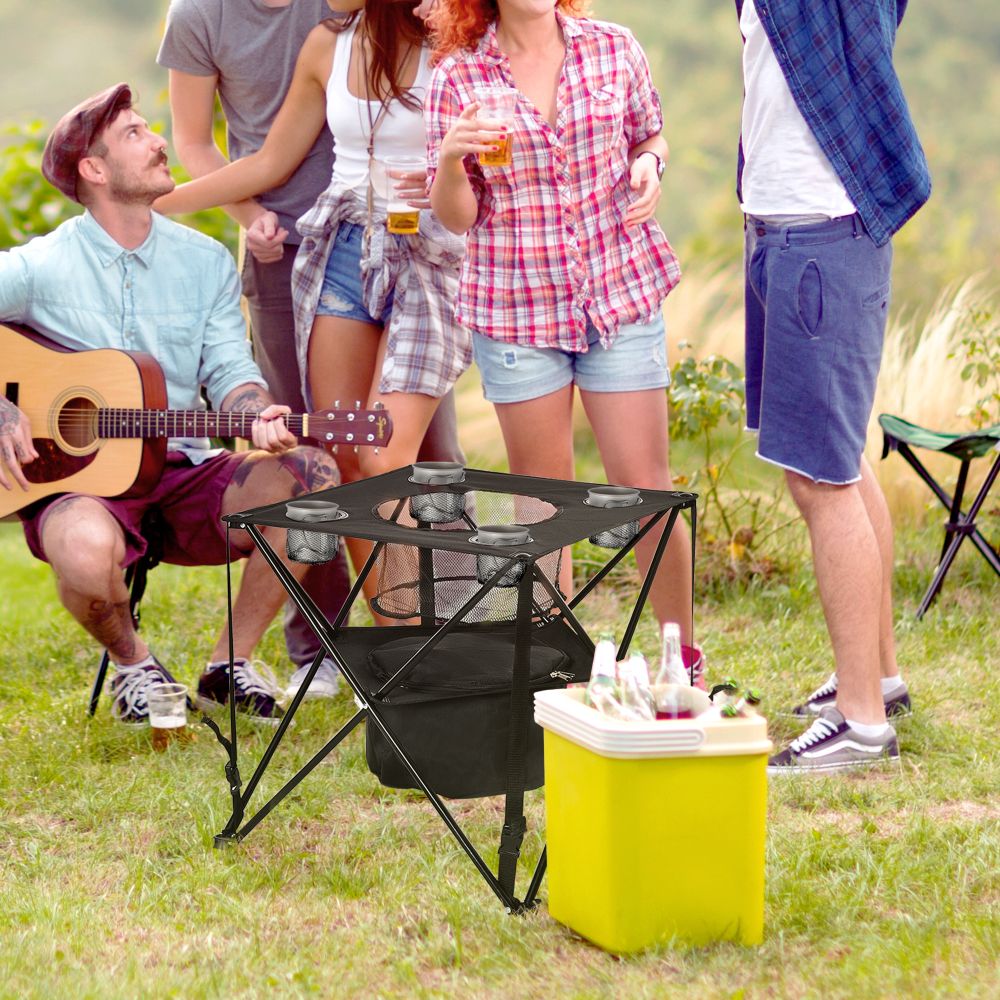 Folding Camping Table Picnic Table w/ Built-in Cooler & Carry Bag Outsunny - anydaydirect