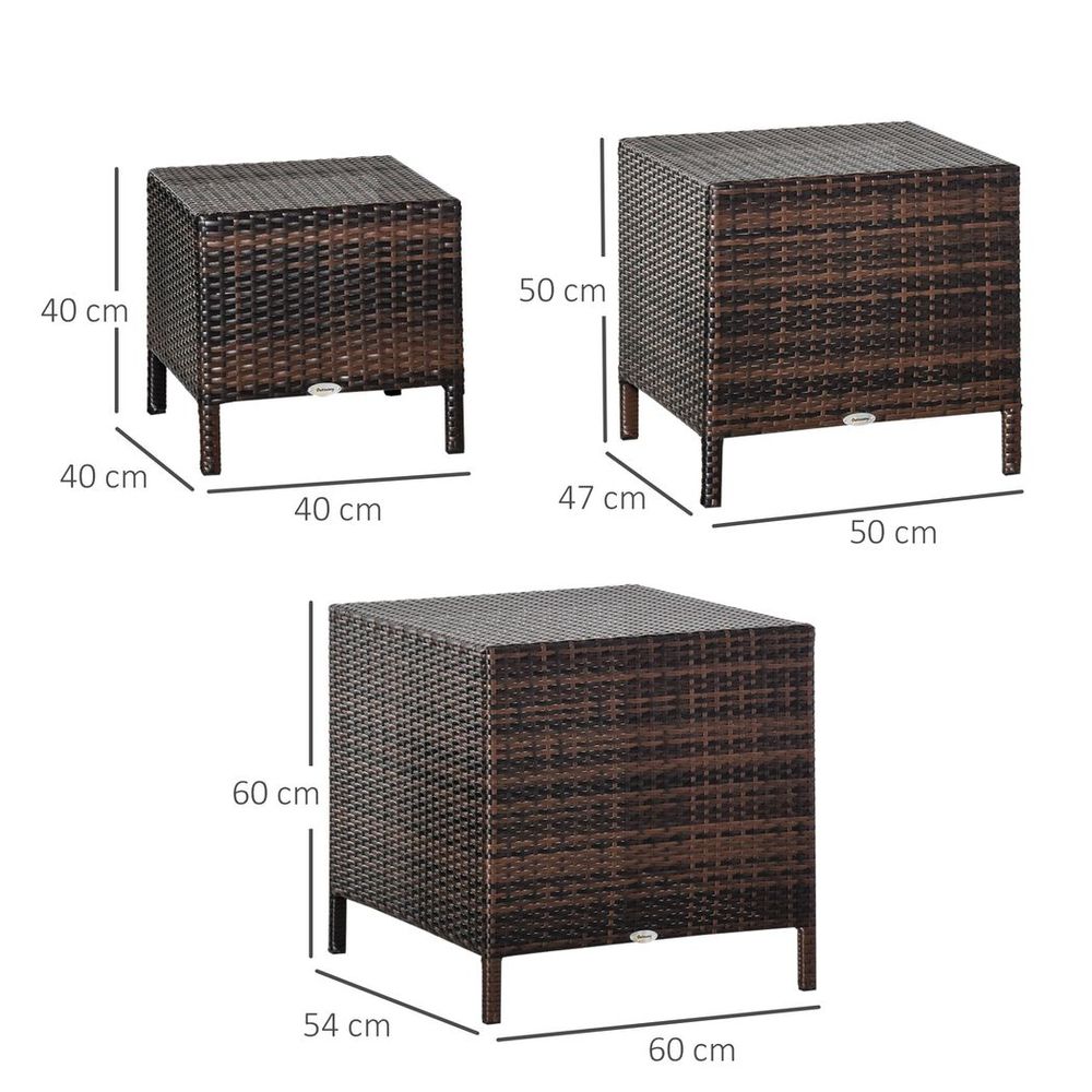 Rattan Nesting Table Set Three Piece Stacking Coffee Side Garden - anydaydirect