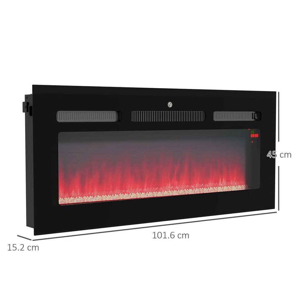 HOMCOM 102cm Electric Fireplace Recessed and Wall Mounted Electric Fire Black - anydaydirect