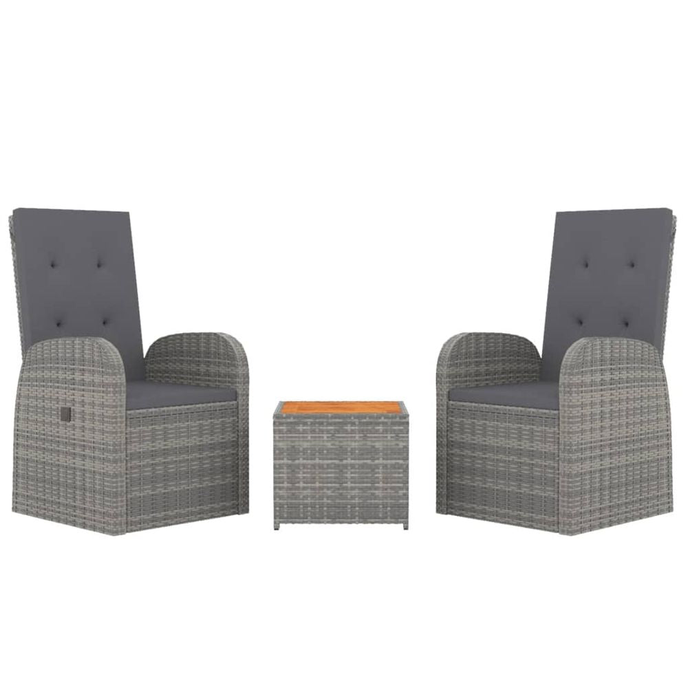 3 Piece Garden Lounge Set Grey Poly Rattan&Solid Wood Acacia - anydaydirect