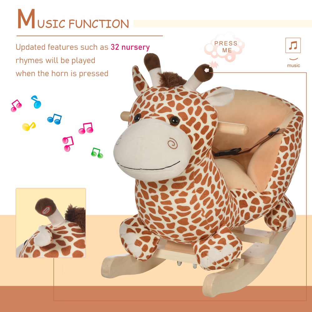 Baby Rocking Horse Kids Ride on Giraffe Plush Toy W/ 32 Song Seat Belt - anydaydirect