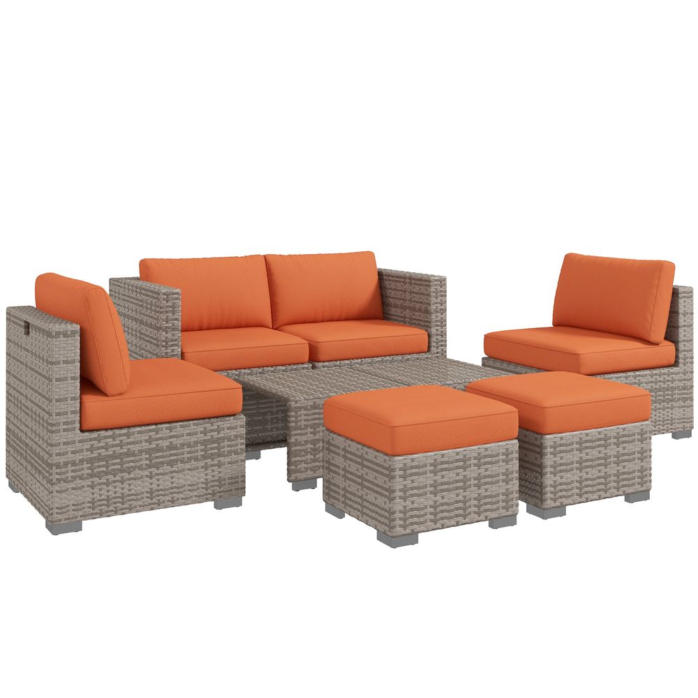 Outsunny 8pc Outdoor Patio Furniture Set Weather Wicker Rattan Sofa Chair Orange - anydaydirect
