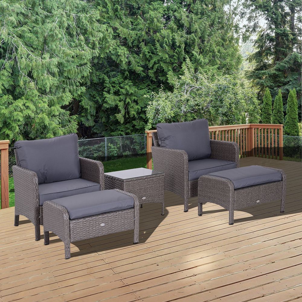 5 Pcs Rattan Furniture Set, Steel Frame-Grey - anydaydirect