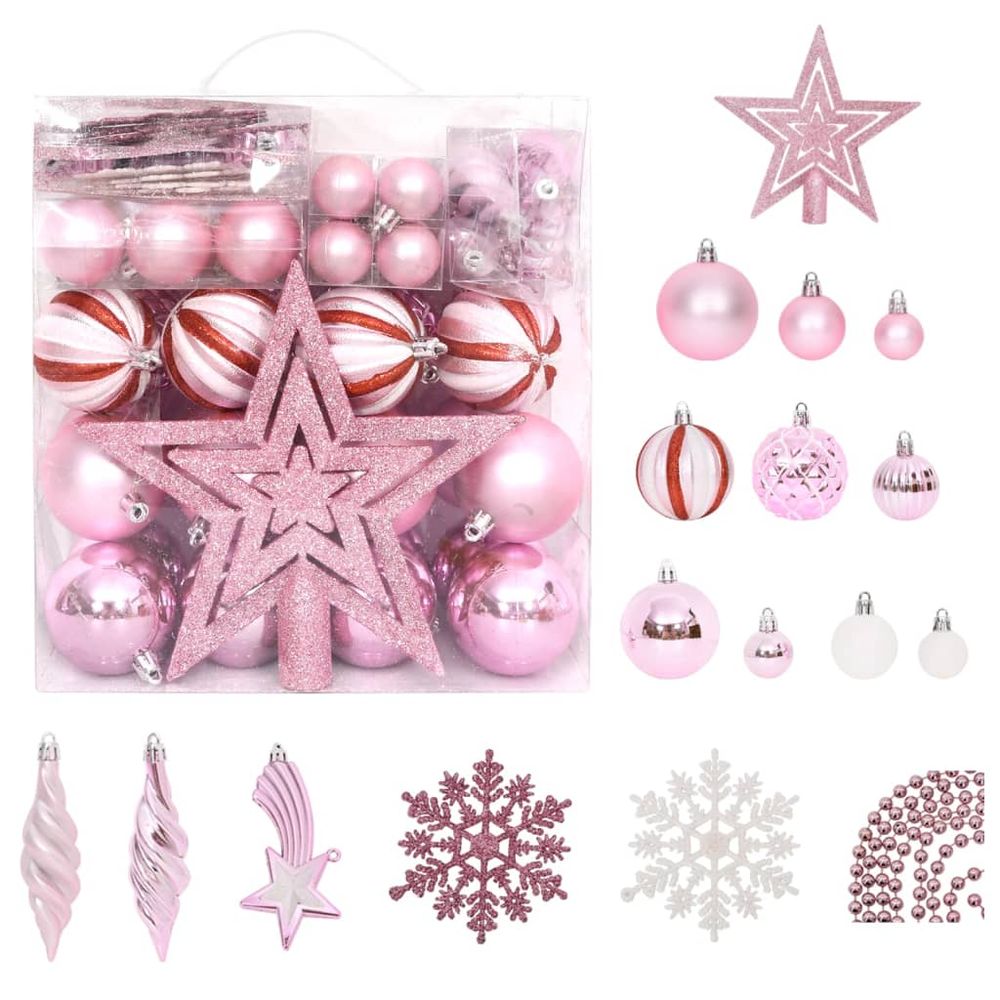 65 Piece Christmas Bauble Set Pink/Red/White - anydaydirect