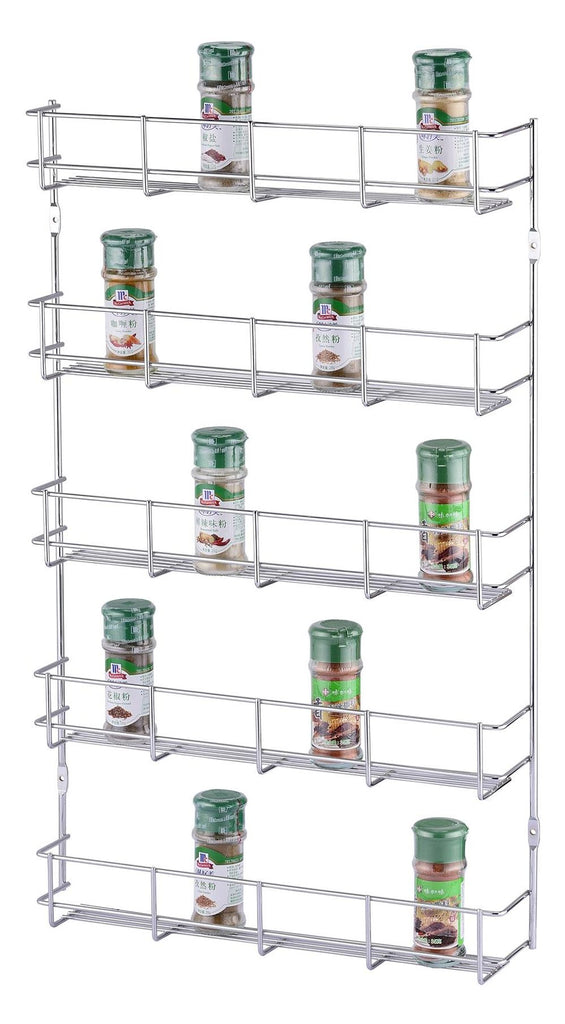 5 Tier Spice Herb Jar Rack Holder Kitchen Door Cupboard Wall Storage - anydaydirect