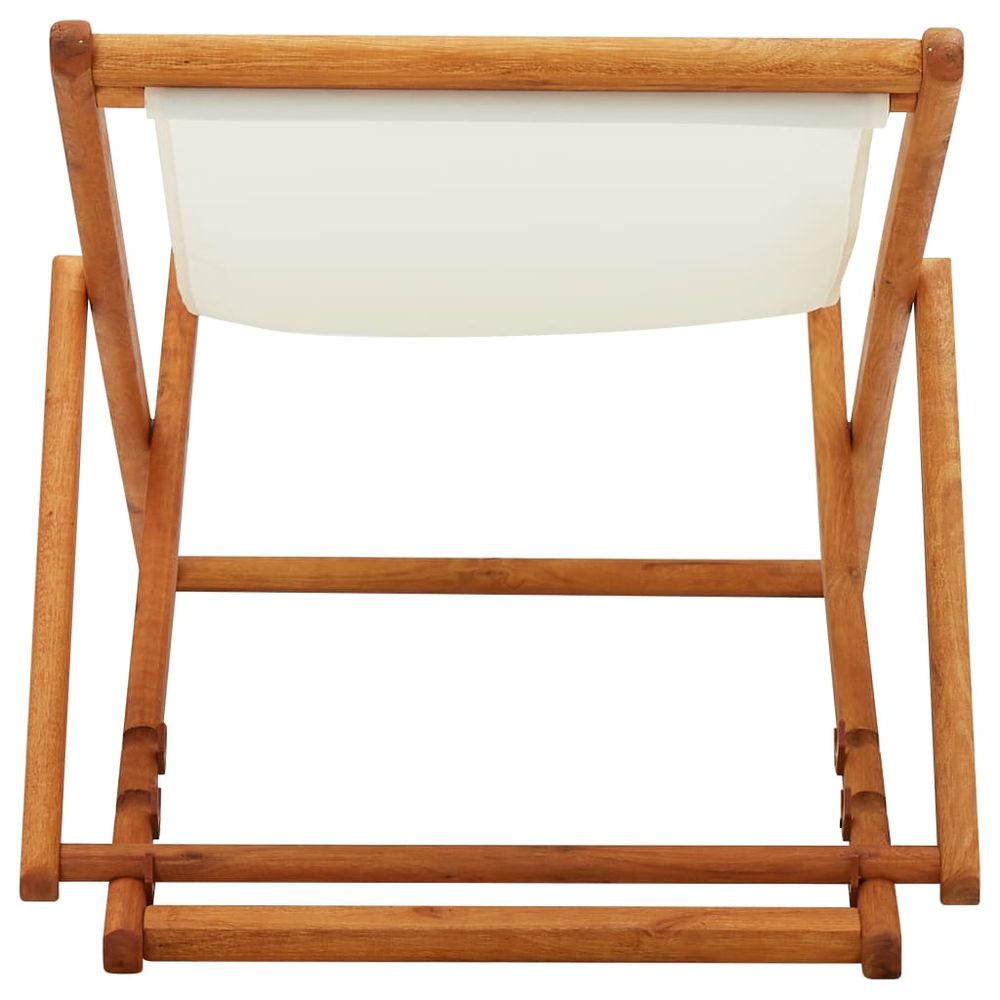 Folding Beach Chair Eucalyptus Wood and Fabric Cream White - anydaydirect