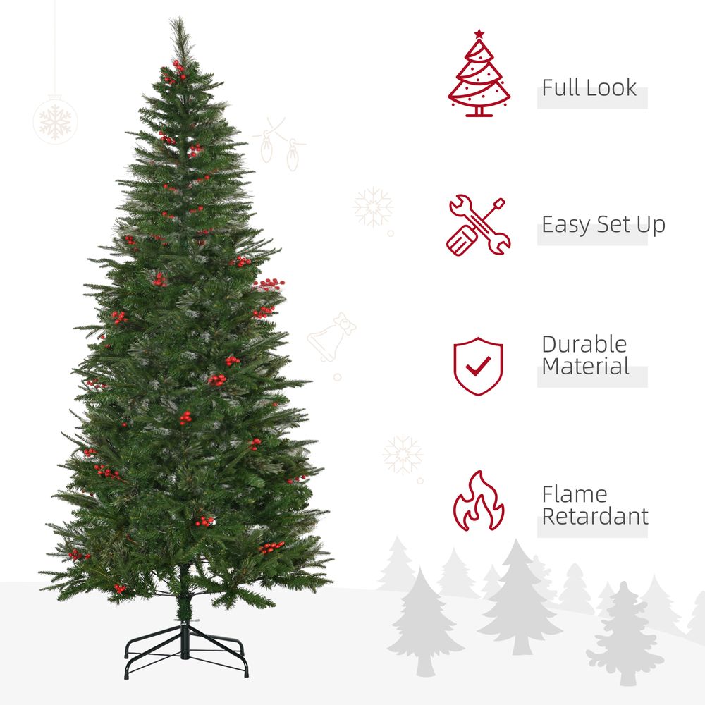 7ft Artificial Christmas Tree Holiday with Pencil Shape, Berries HOMCOM - anydaydirect