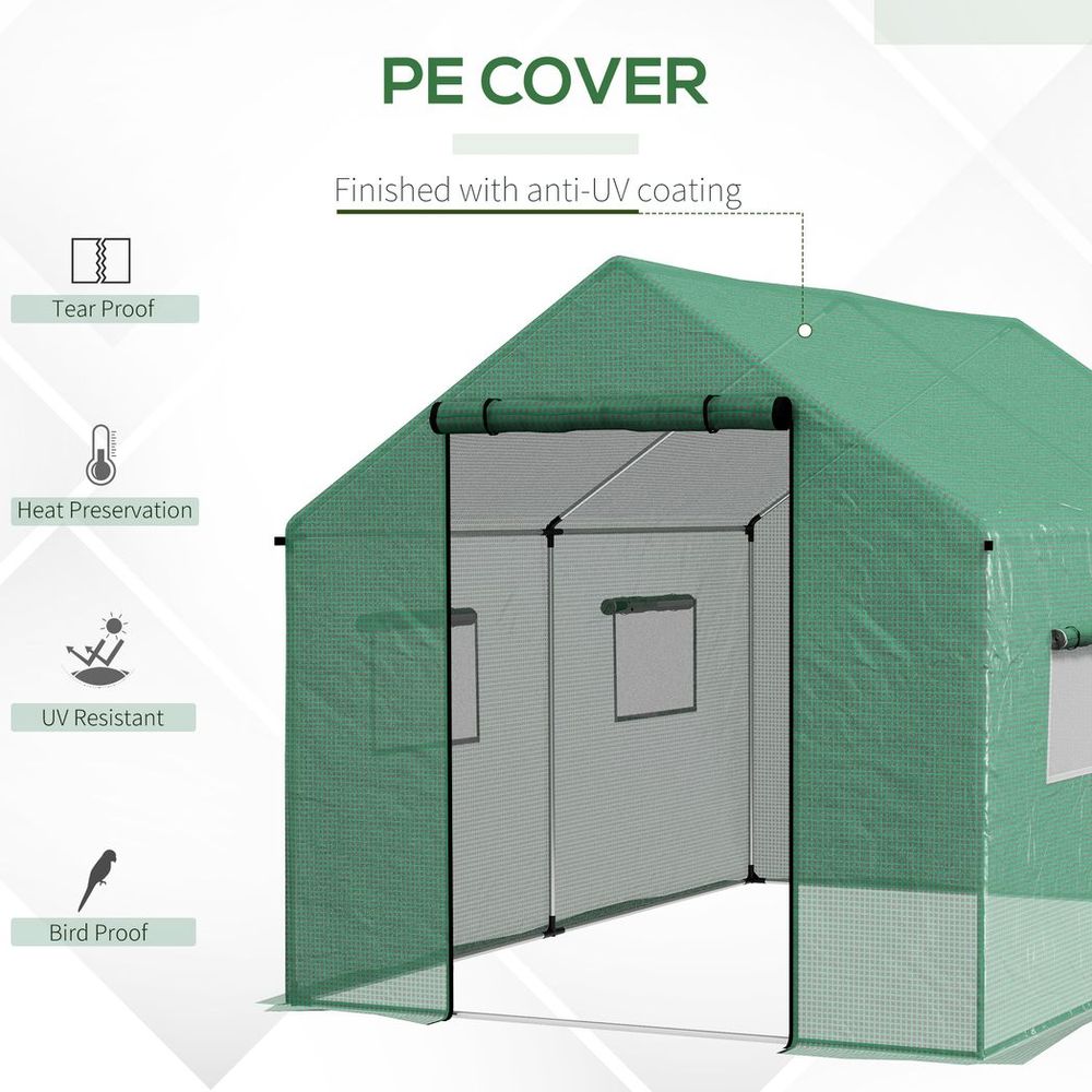 Outsunny Tunnel Greenhouse W/ UV-resistant PE Cover, Wide Door, 2 x 3(m), Green - anydaydirect