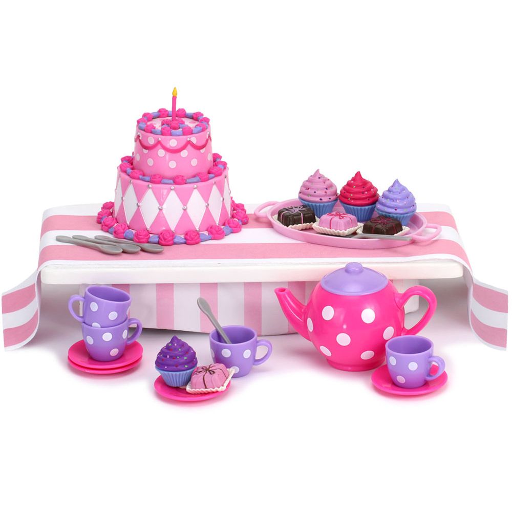 25 Piece Complete Cake & Tea Party Accessories Set Teapot, Teacups 18" Dolls - anydaydirect