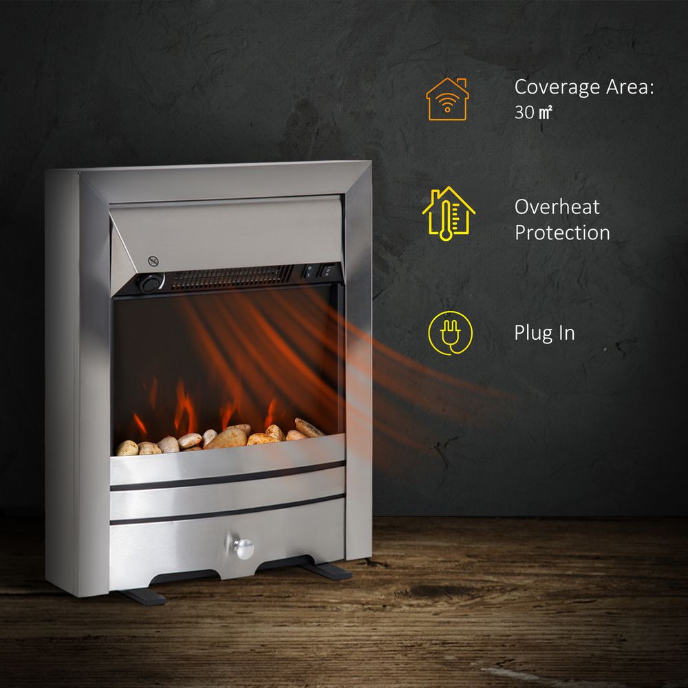 LED Flame Electric Fire Place-Stainless Steel 2KW Pebble Burning Effect Indoor - anydaydirect