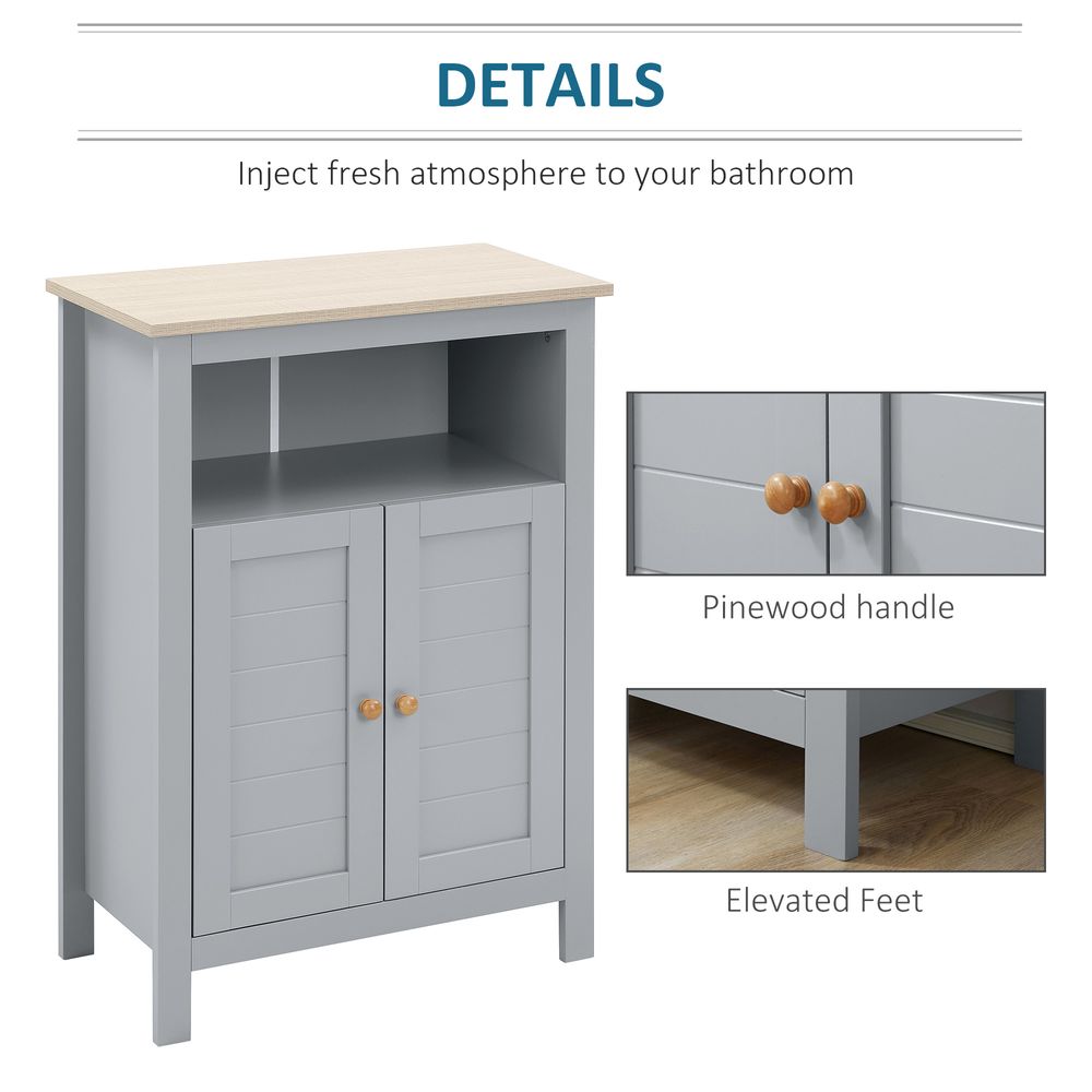 kleankin Bathroom Floor Storage Cabinet Standing Unit  Doors Adjustable Shelf - anydaydirect