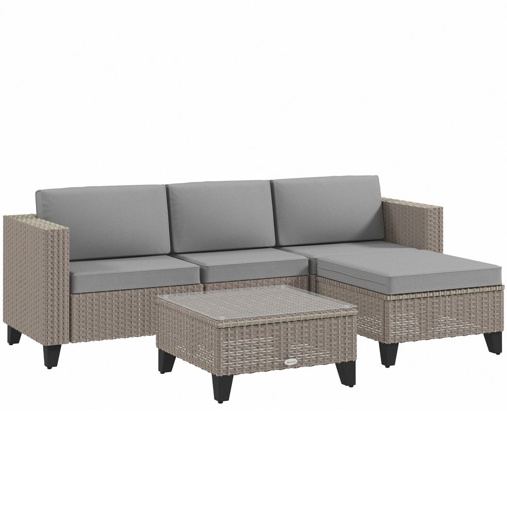 Outsunny 5 PCs Rattan Garden Furniture Set with Glass Coffee Table, Brown - anydaydirect
