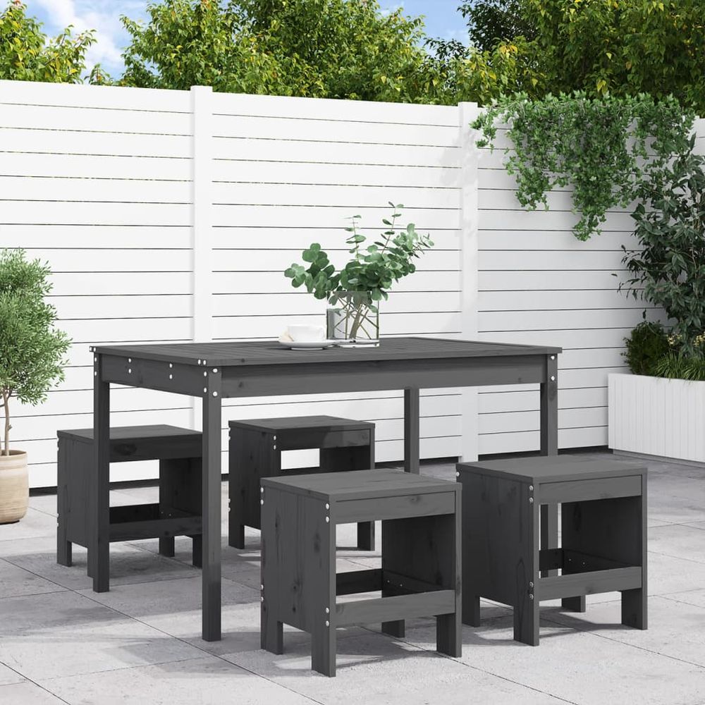 vidaXL 5 Piece Garden Dining Set Grey Solid Wood Pine - anydaydirect