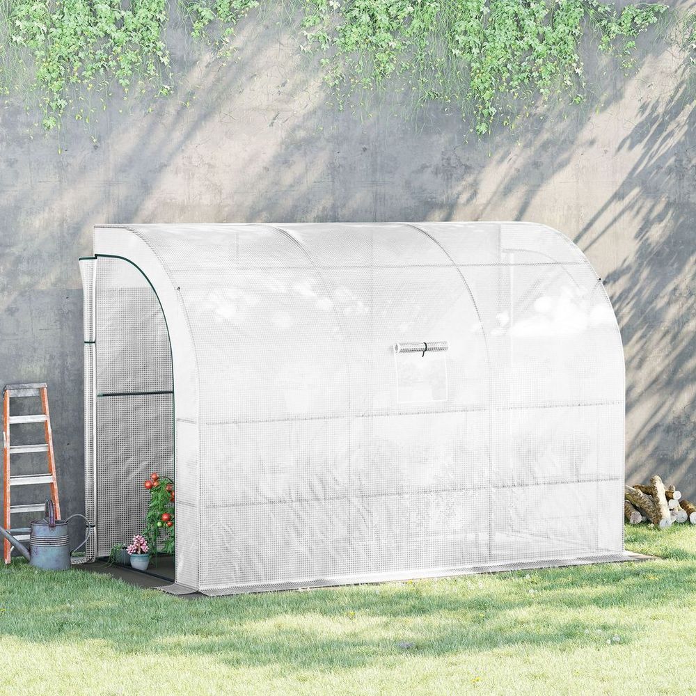 300 x 150 x 213 Plant Greenhouse Garden Nursery w/ Cover Window, White - anydaydirect