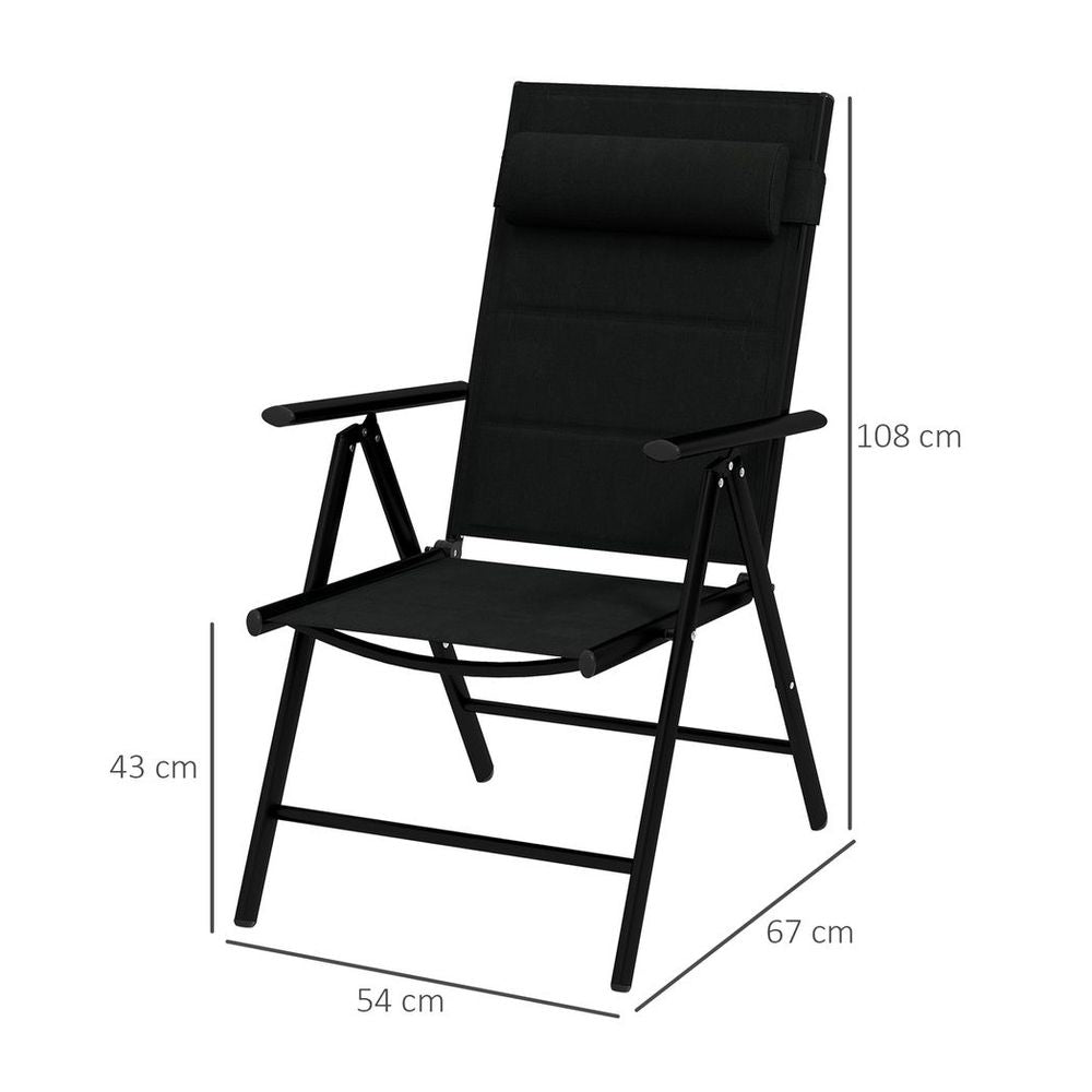 Outsunny 2 PCS Outdoor Folding Chairs, Dining Chairs with Padded Filling, Black - anydaydirect