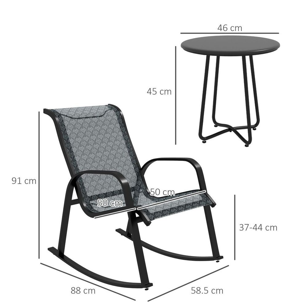 Outsunny Outdoor Rocking Set, Patio Bistro Set with Breathable Mesh Fabric, Grey - anydaydirect