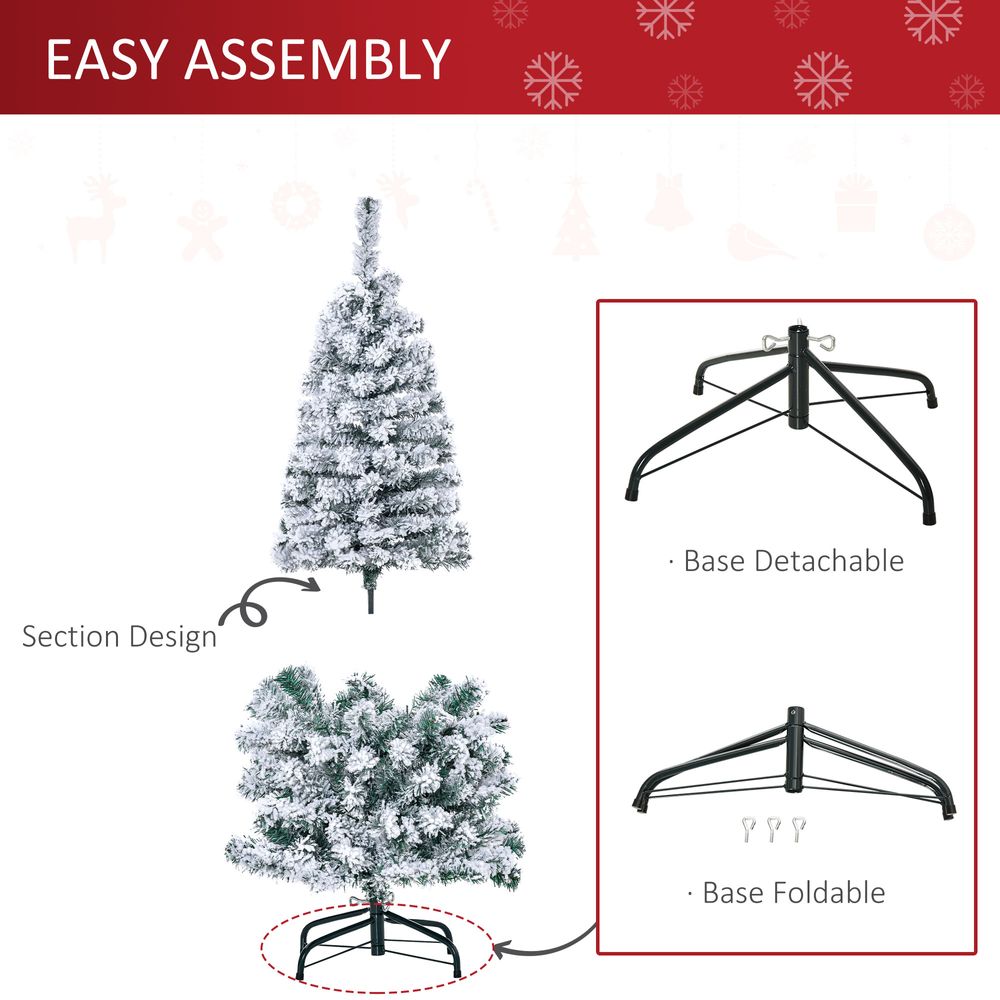 4 Feet Prelit Artificial Snow Flocked Christmas Tree Warm LED Light Green White - anydaydirect