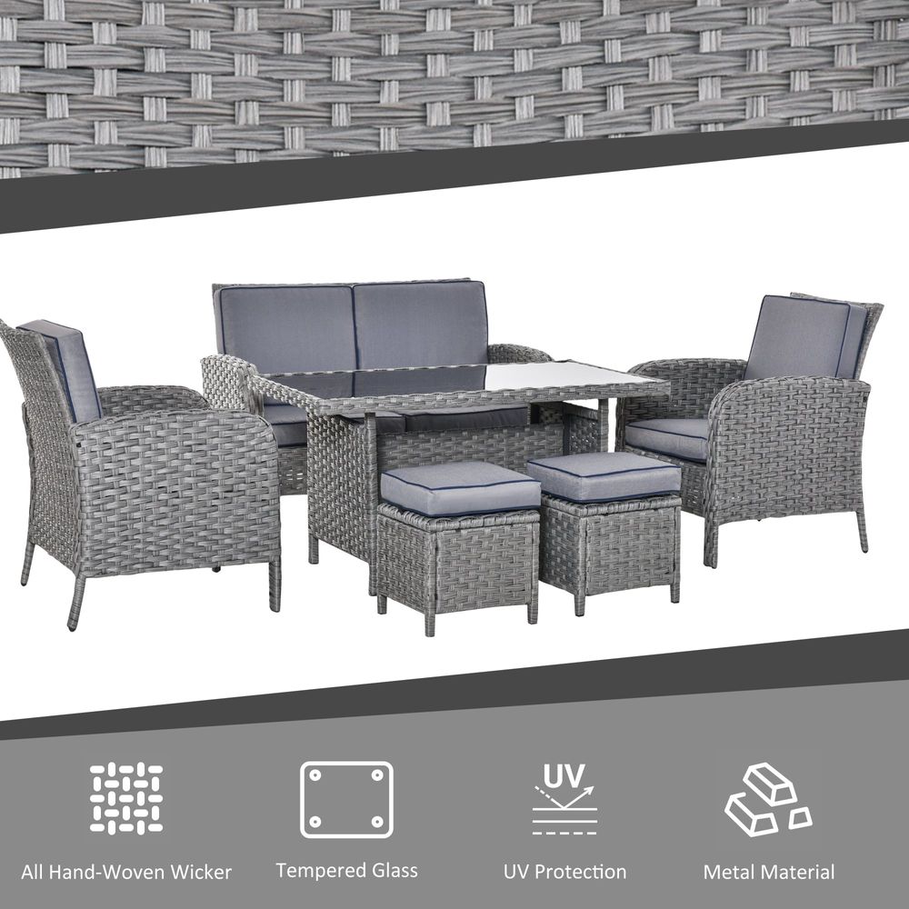 6 PCS Patio Rattan Dining Table Sets All Weather PE Wicker Sofa Furniture Set - anydaydirect