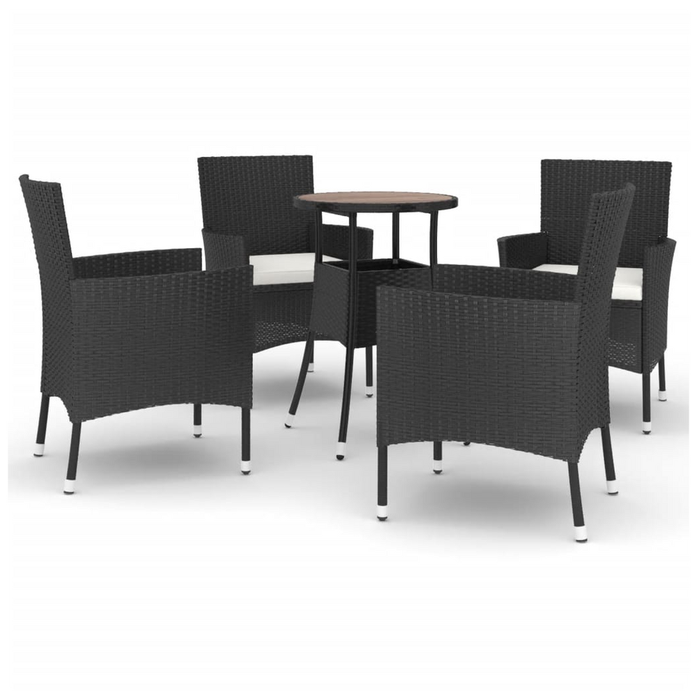 vidaXL 5 Piece Garden Bistro Set with Cushions Black Poly Rattan - anydaydirect