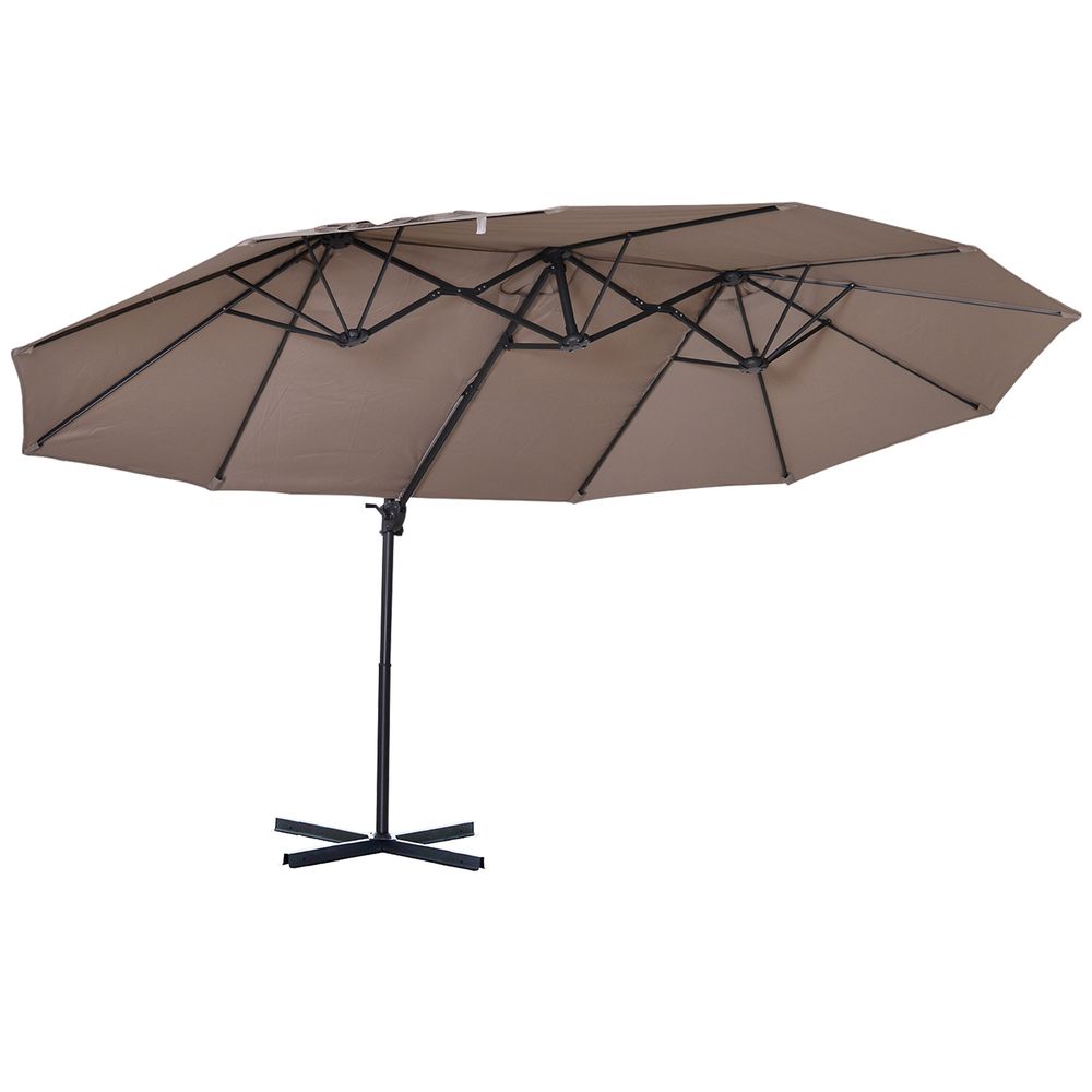 Outsunny Double Canopy Offset Parasol Umbrella Garden Shade Steel Canopy Brown - anydaydirect