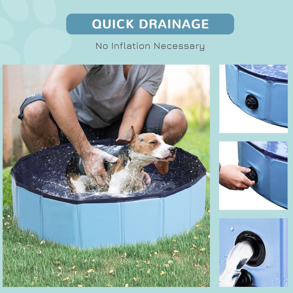 Portable Pet Paddling Pool Swimming Bath Cat Dog Puppy Foldable Blue 80cm - anydaydirect