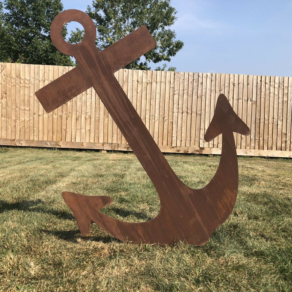 XL Rusty Anchor garden Sign Metal Ornament Feature Lawn statue - anydaydirect