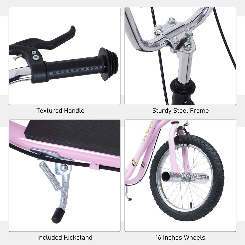 Teen Scooter Children Stunt Scooter 16" Tyres Adjustable Height, Pink - anydaydirect