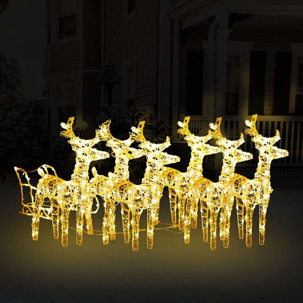 Reindeers & Sleigh Christmas Decoration 160 LEDs 130 cm Acrylic - anydaydirect