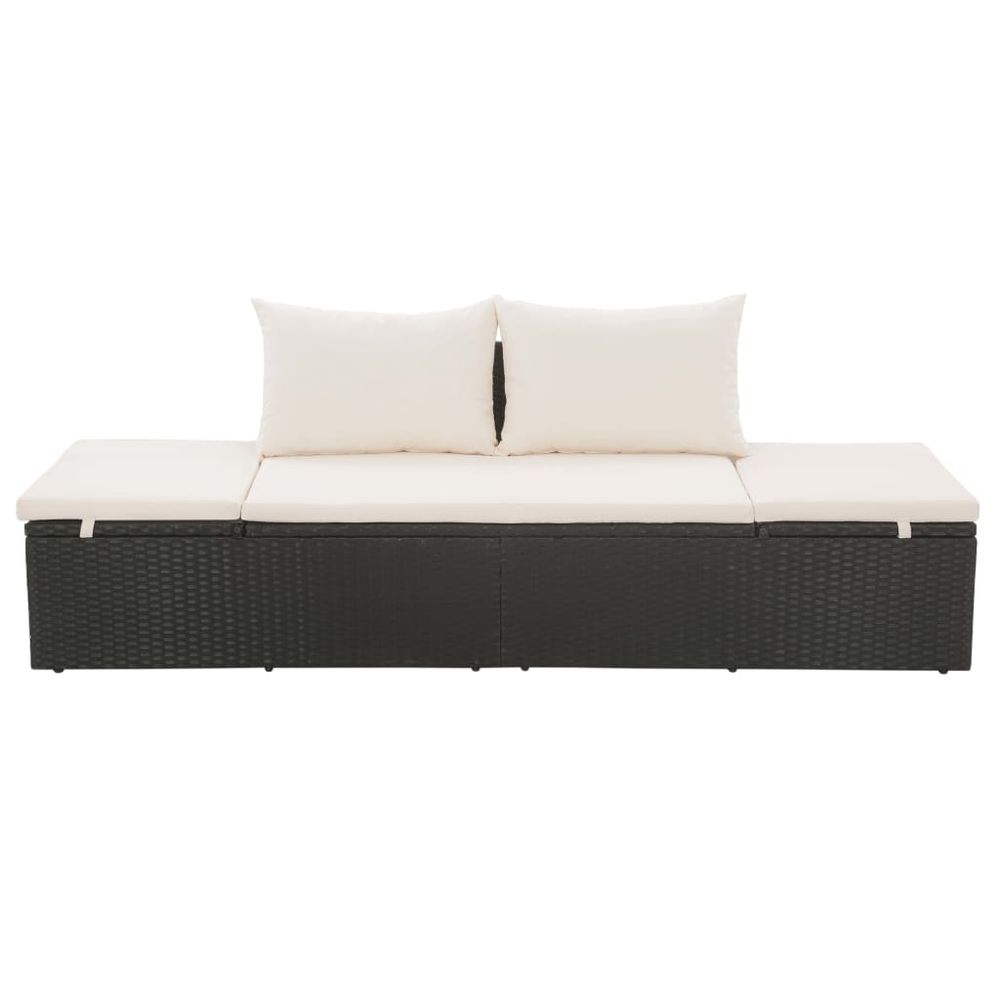 Outdoor Lounge Bed with Cushion & Pillows Poly Rattan Black - anydaydirect