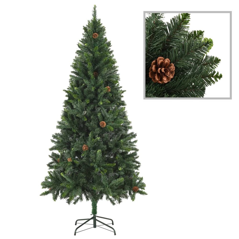 Artificial Christmas Tree with Pine Cones Green & Green & White 150 cm to 210 cm - anydaydirect