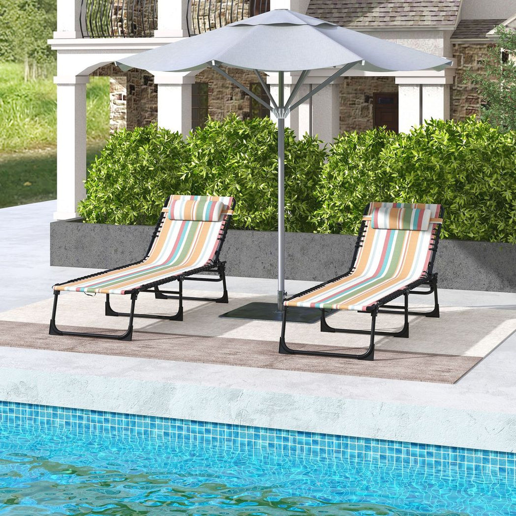 Outsunny 2 Pcs Folding Beach Chair Chaise Lounge 4 Adjustable Positions, Multi - anydaydirect