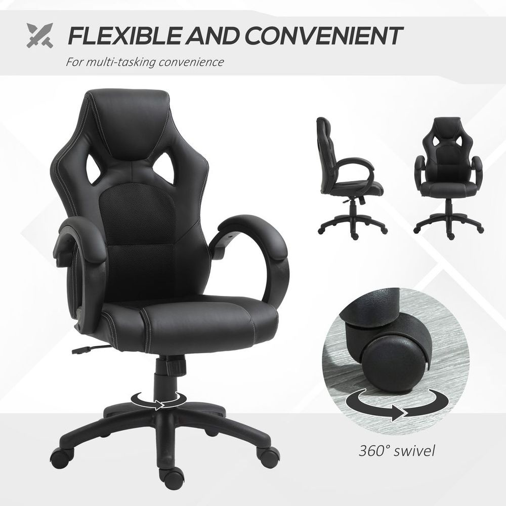Executive Racing Swivel Gaming Office Chair PU Leather Computer Desk Chair Black - anydaydirect