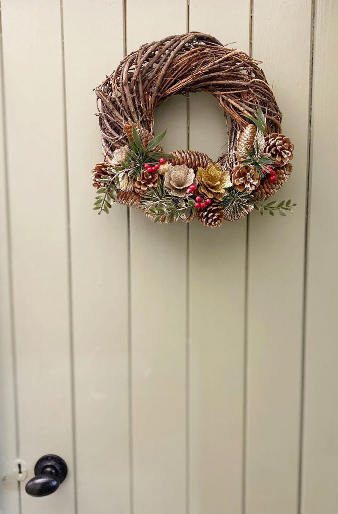 Twisted Pine & Berry Botanical Christmas Wreath 35cm - anydaydirect