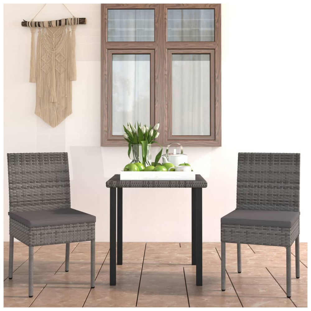 3 Piece Outdoor Dining Set with Cushions Poly Rattan Grey - anydaydirect