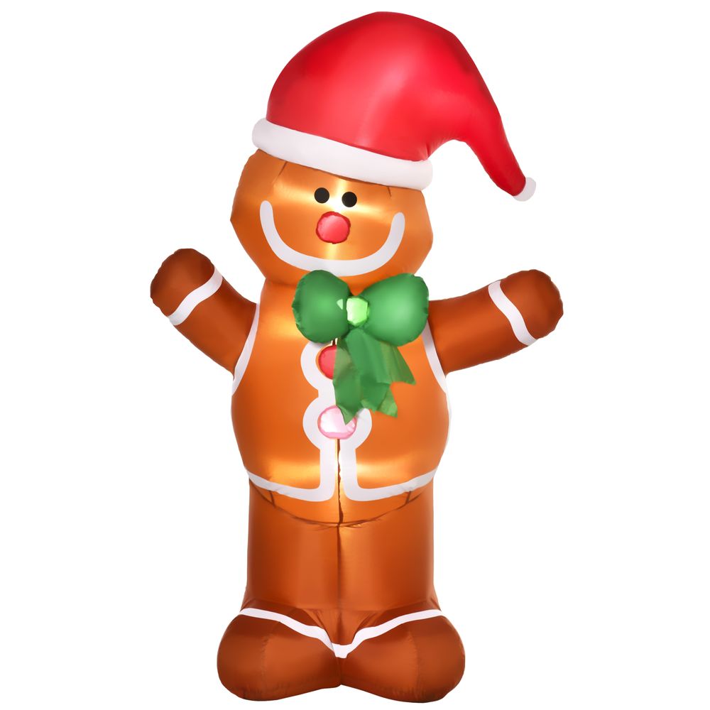 HOMCOM 6ft Christmas Inflatable Gingerbread Man & Santa Hat w/ LED Lights - anydaydirect