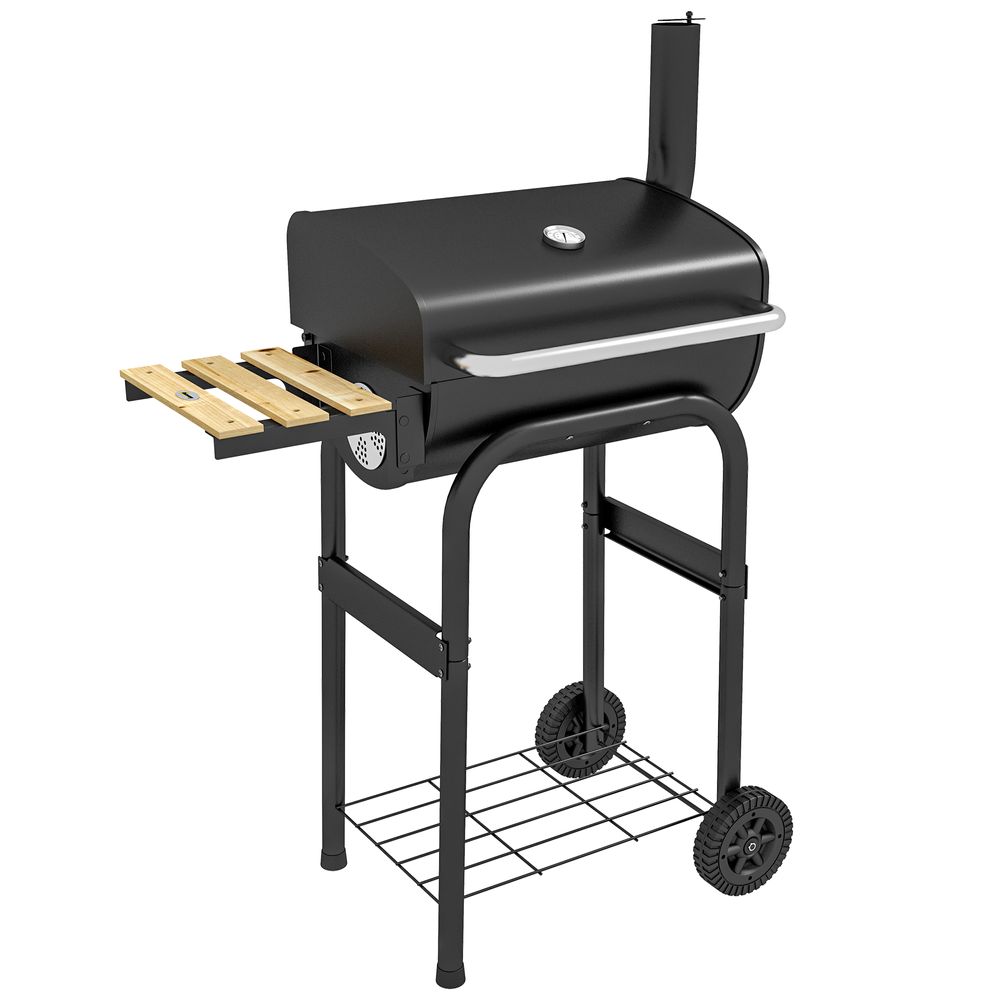 Outsunny Charcoal Barbecue BBQ Grill Trolley W/ Shelves, Lid and Thermometer - anydaydirect