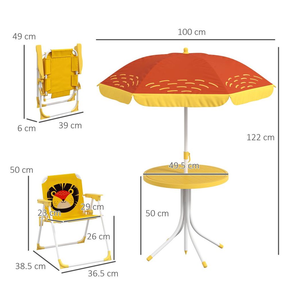 Outsunny Kids Bistro Table and Chair Set with Lion Theme, Adjustable Parasol - anydaydirect