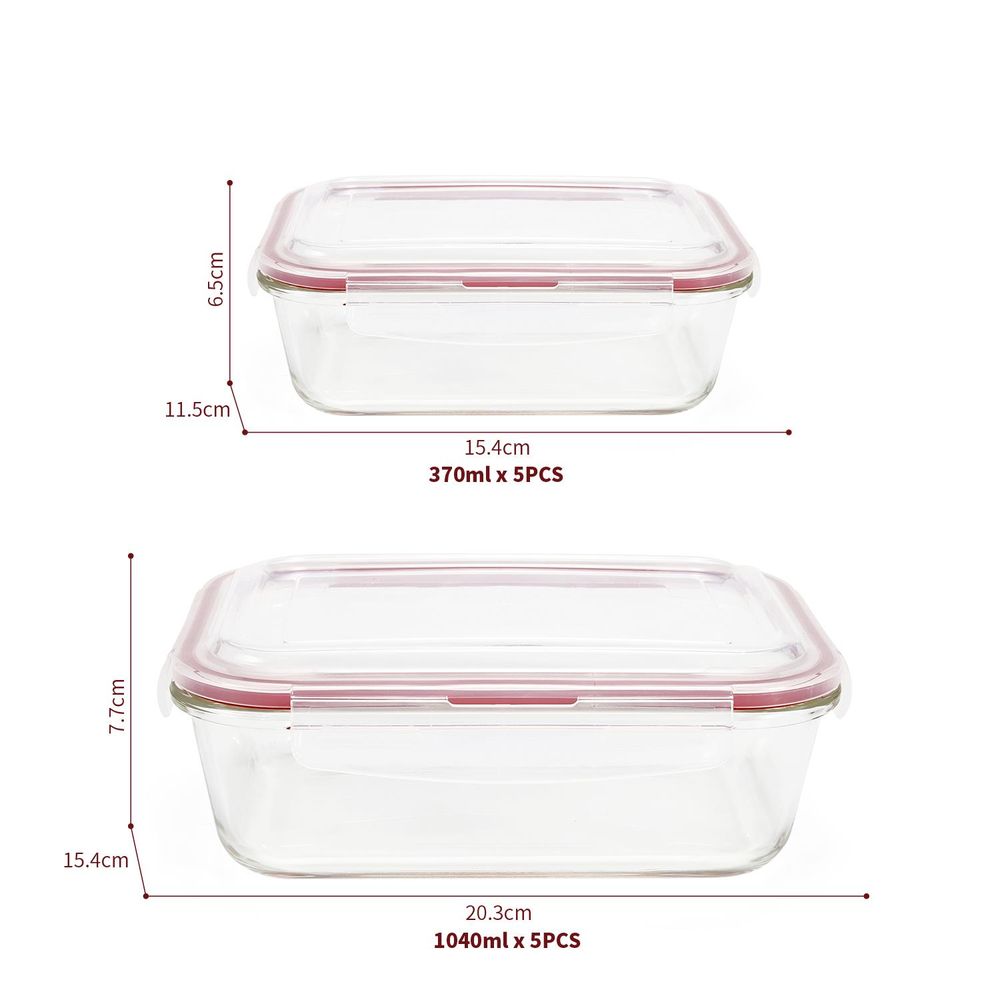10 PCs Rectangle  Airtight Glass Food Containers with Lids - Storage Kitchen Containers - anydaydirect