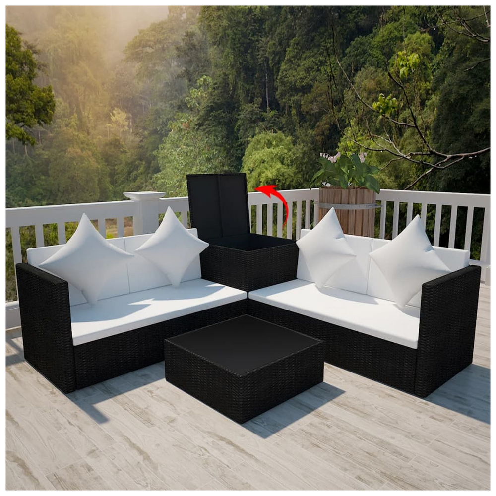 4 Piece Garden Lounge Set with Cushions Poly Rattan Black - anydaydirect