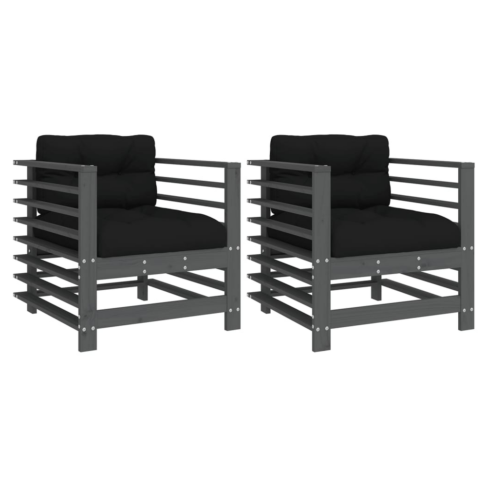 vidaXL Garden Chairs with Cushions 2 pcs Grey Solid Wood Pine - anydaydirect