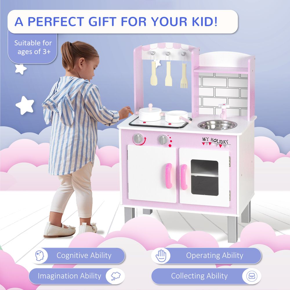Kids Kitchen Play Set Sounds Utensils Pans Storage Child Role Play - anydaydirect