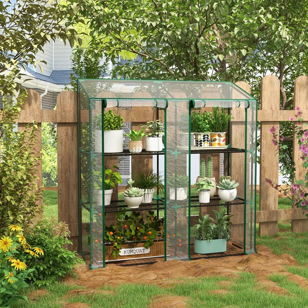 Outsunny Mini Green House with 3 Tier Shelves, 151H x 143W x 46Dcm, Clear - anydaydirect