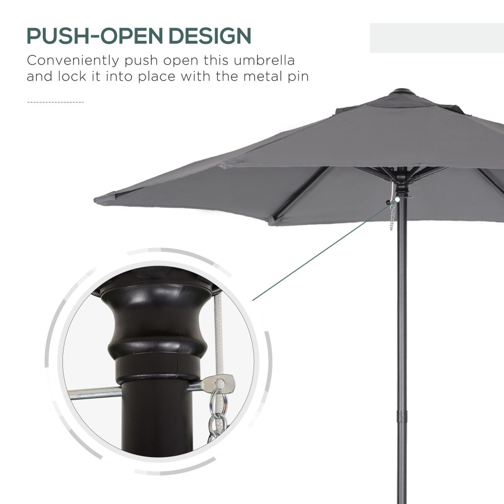 1.96m Parasol Patio Umbrella, Dark Grey - anydaydirect