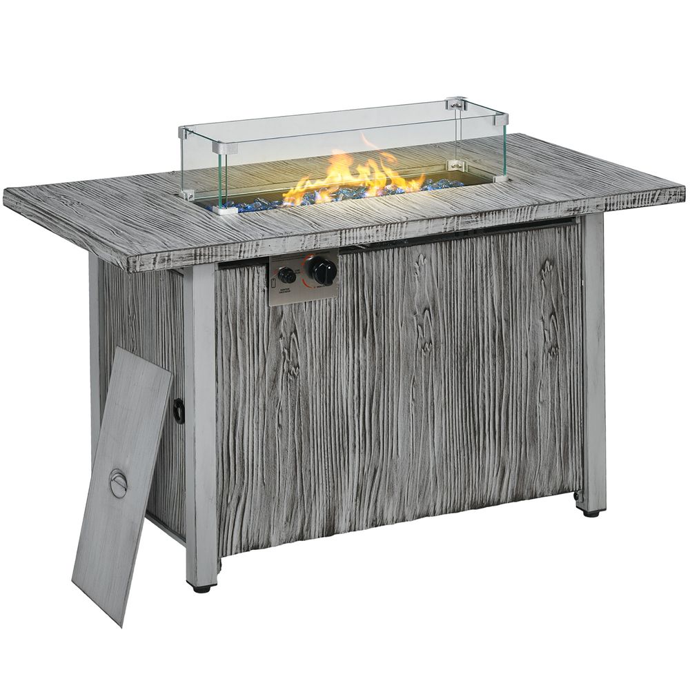 Outsunny Gas Fire Pit Table with 50,000 BTU Burner, Cover, Glass Screen, Grey - anydaydirect