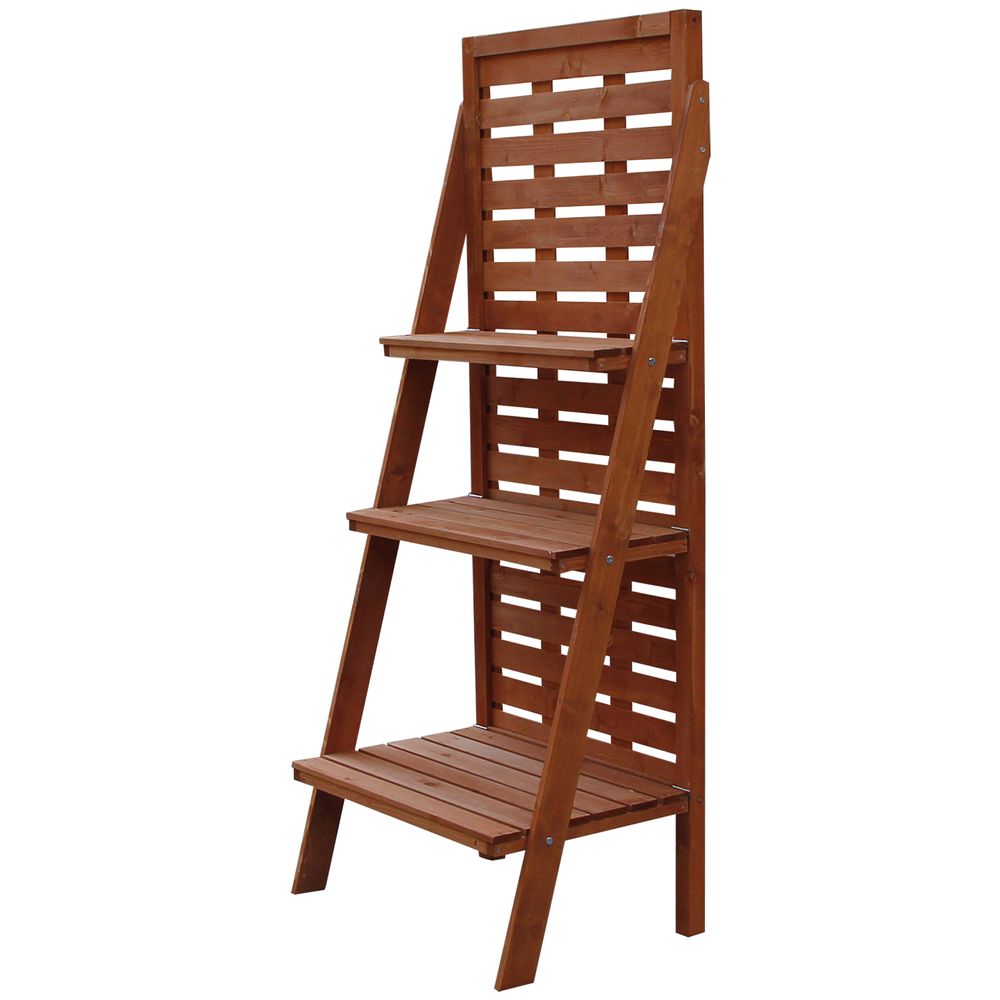 Outsunny Fir Wood 3-Tier Outdoor Plant Ladder Stand Burnt Orange Tone - anydaydirect